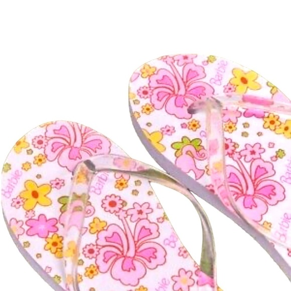 Barbie X Forever 21 Women's Pink White Clear Floral Flip Flops Sandals L New - Picture 3 of 5